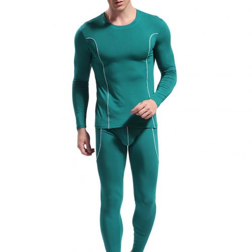 Men Stripe Pattern Long Sleeve Thermal Underwear Slim Top Pants Sets for Men Winter Clothing Men: green / M
