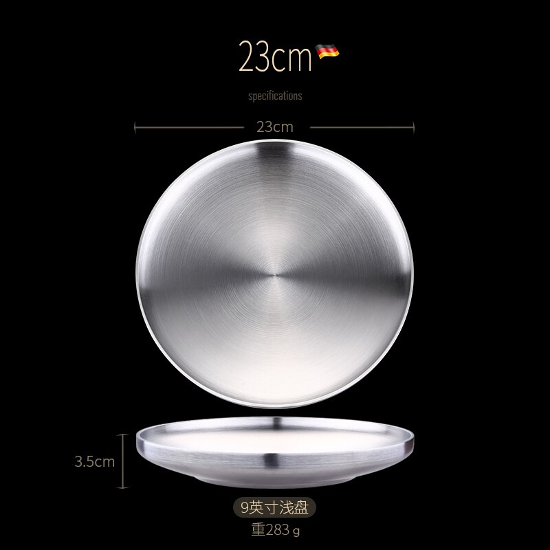 Germany SSGP 304 Stainless Steel Plate Dessert Salad Fruit Breakfast Steak Plate Restaurant Dinner Plates: 23cm