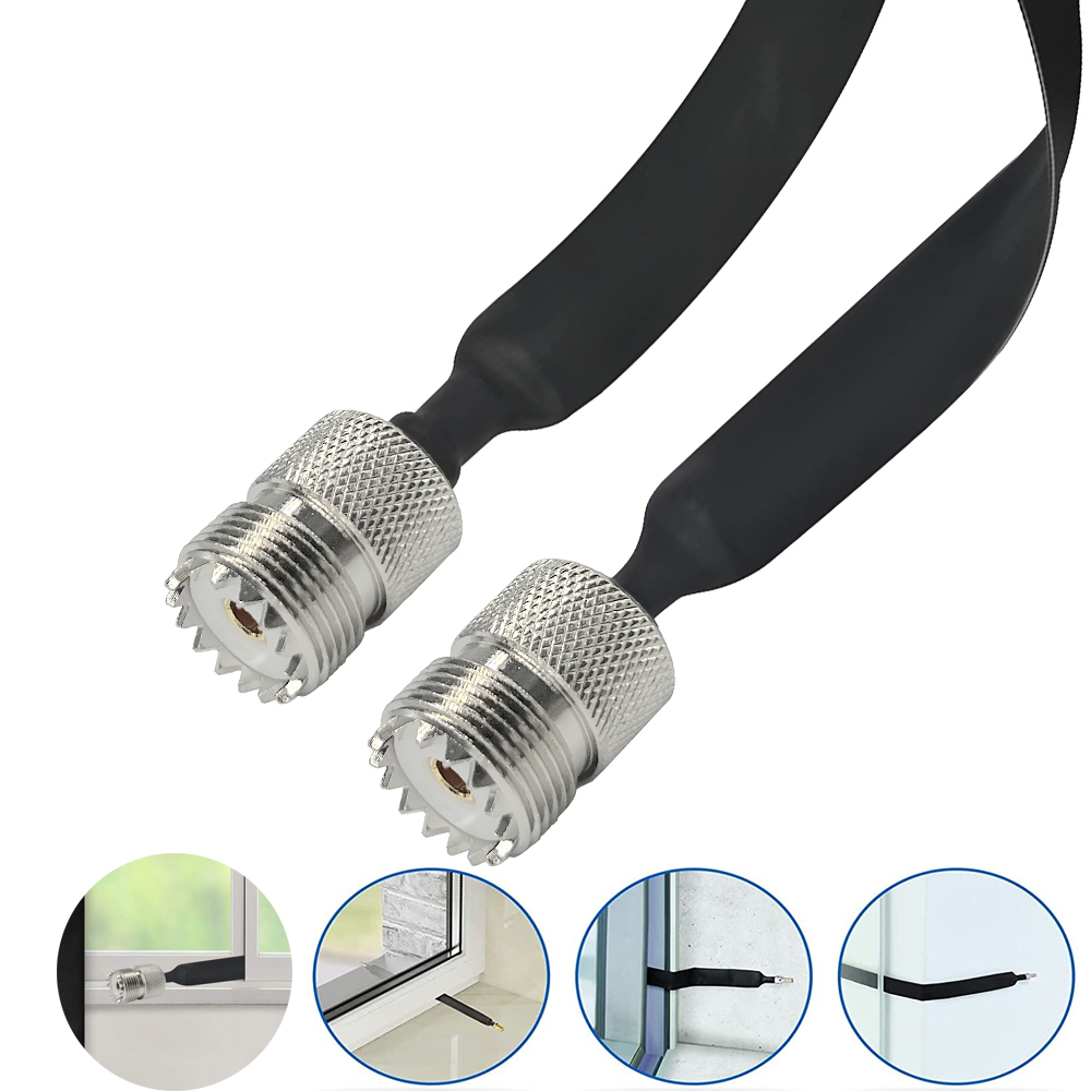 Window/Door Pass Through Flat RF Coaxial Cable SO239 UHF Female to UHF Female Male PL259 50 Ohm RF Coax Pigtail Extension Cord