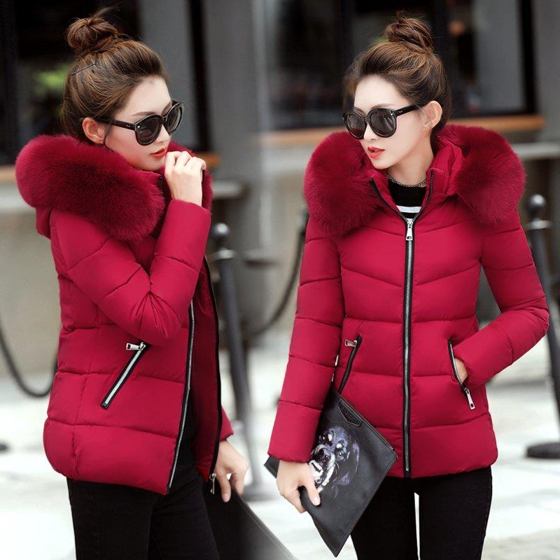 neue Winter Jacke Frauen Parkas Mantel Pelz Kragen Mit Kapuze Parka Weibliche Jacken Dicke Warme Baumwolle Gefütterte Jacke Oberbekleidung P995: rot / XXXL