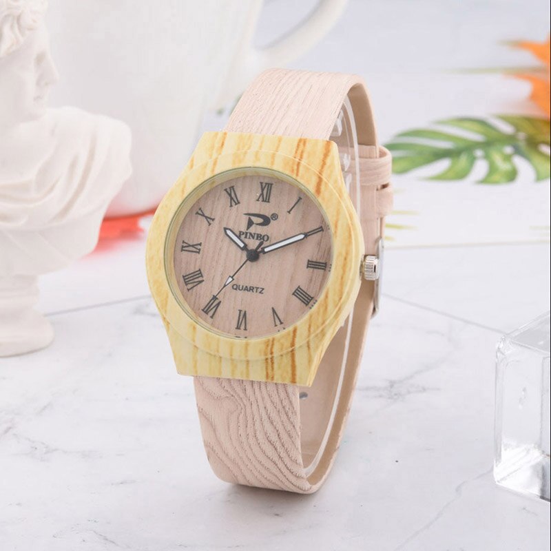 Mannen Vrouwen Quartz Horloge Pu Leer Hout Patroon Horloge Student Sport Casual Horloges NOV99