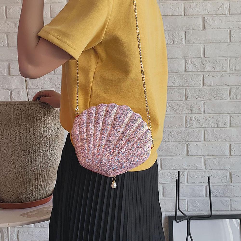 2020 nova corrente sequined bolsa de ombro para as mulheres bolsas de couro do plutônio bonito concha forma bolsa mini bolsa bolsa feminina saco do mensageiro
