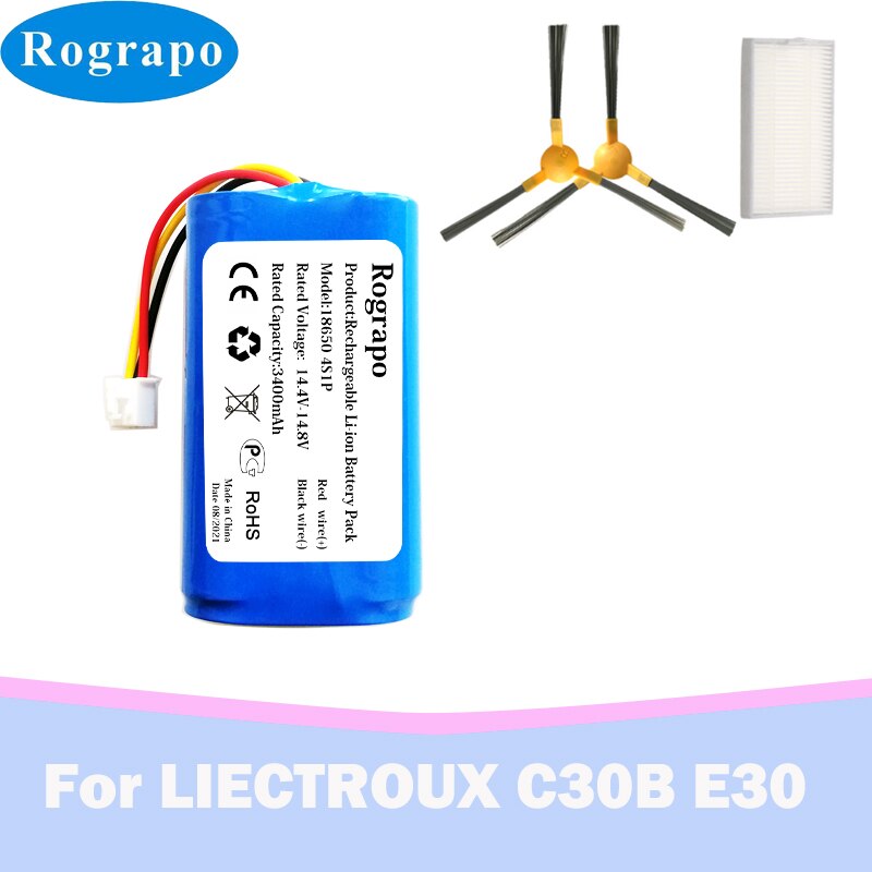 New 14,4 v 2800 li-ion battery parts kit, side brush for liectroux  c30b e30 robot vacuum cleaners