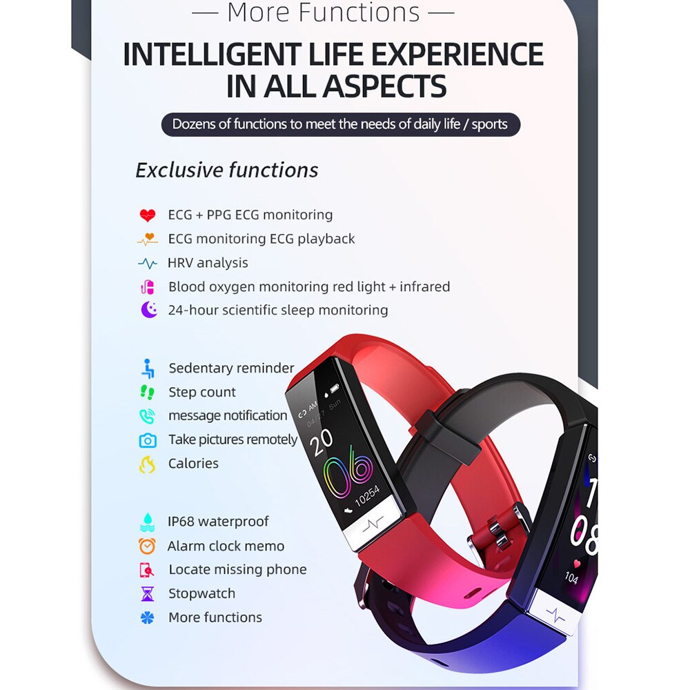 Y91 Smart Bracelet Waterproof IP68 Smartwatch ECG PPG HRV Heart Rate Monitor Blood Presures Whatsapp Reminder for IOS Android