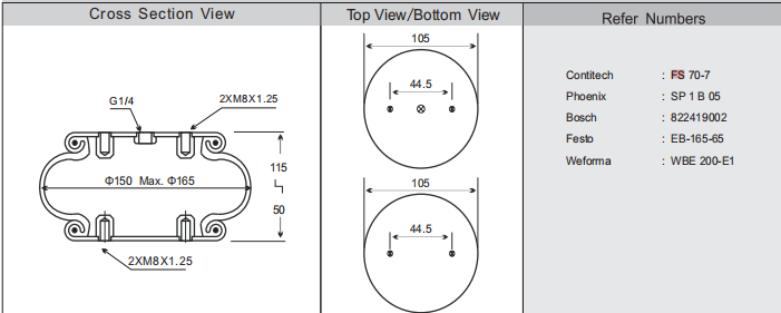 Universal Industrial Air spring Phoenix SP1B05 Single Convoluted Air Spring Contitech FS70-7 Goodyear Air Bellow 1B6-530