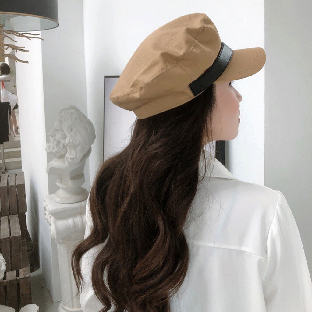 Winter Vintage Women Solid Hat Belt Buckle Cap Navy Cap