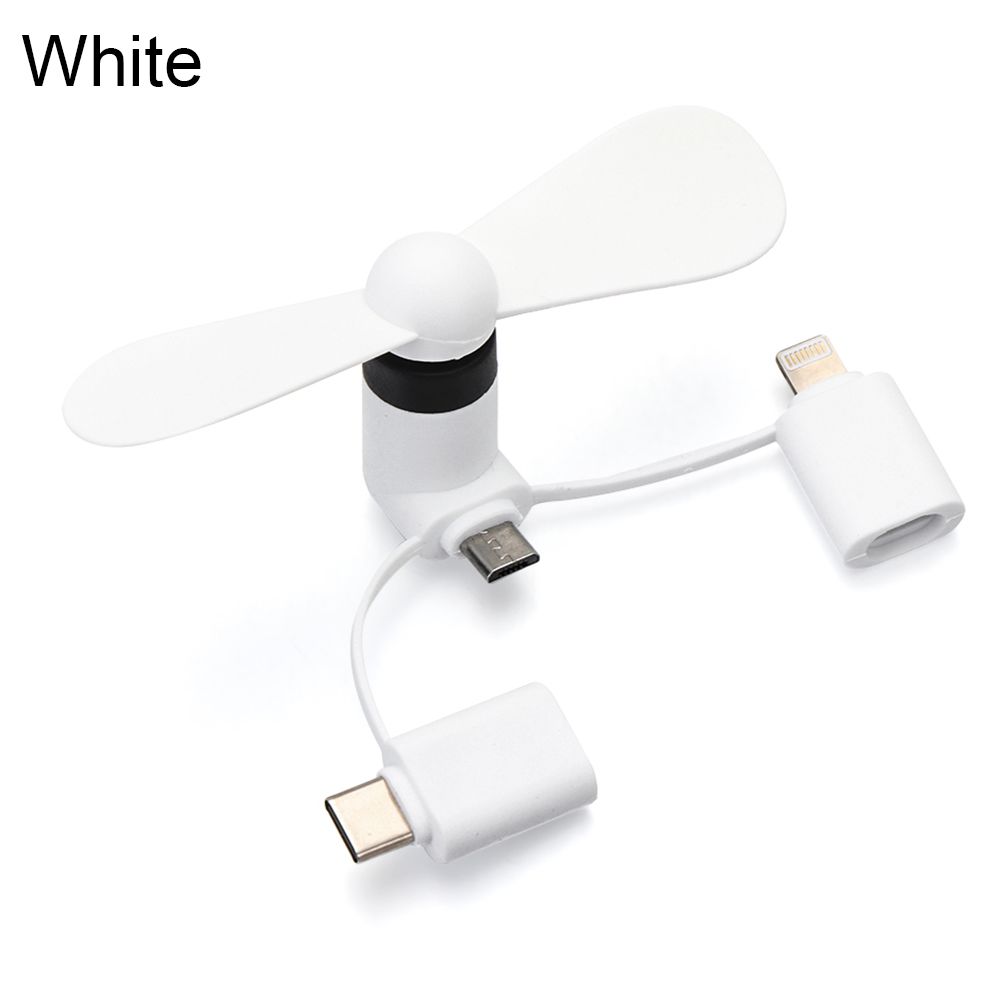 For Android IPhone Type-c For Samsung Huawei iPad Portable 3in1 Mini Phone Fan Cooler Mobile Phone Cooler Travel Accessories: white