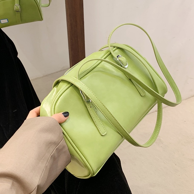 Jahrgang damen-schultertasche aus pu-leder, grün, geräumig, Ideal für Höhle alltag
