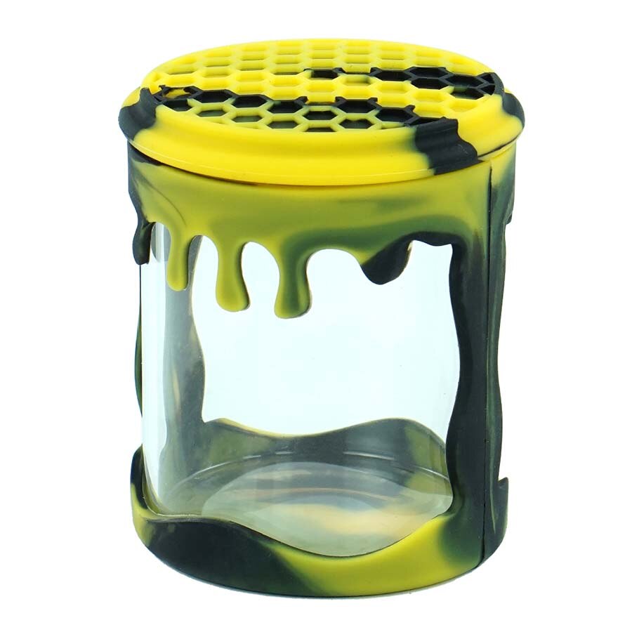 100ml Glass Bottle Container with Silicone Lid Food-grade Silicone Glass Container Jar Novelty Glass Jar Glow in Dark: black yellow