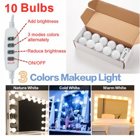 Bombillas LED para Espejo de Maquillaje, Luces de Pared Regulables con USB, para Tocador de Baño, Estilo Hollywood: 10 bulbs