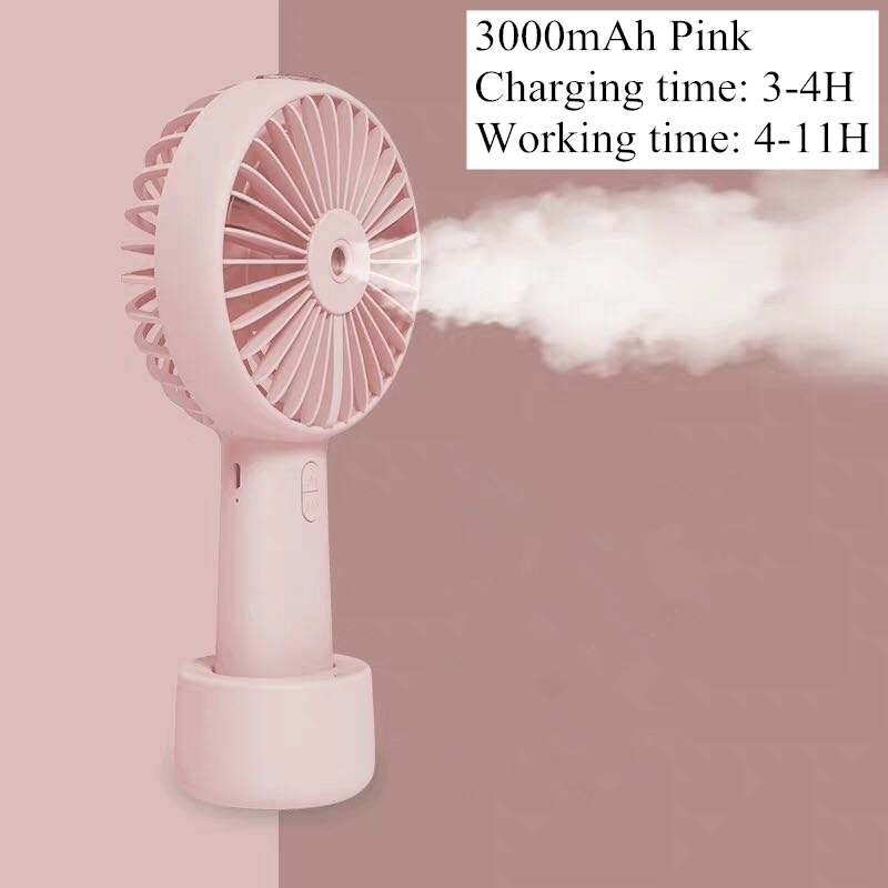 Battery Portable Water Spray Mist Fan Electric USB Rechargeable Handheld Mini Fan Cooling Air Conditioner Humidifier for Outdoor: 3000mah pink