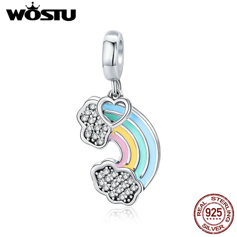 WOSTU 925 Sterling Silber Regenbogen der Liebe Baumeln Reize passen Ursprüngliche DIY Armbinde Anhänger Schmuck Grilfriend CQC905