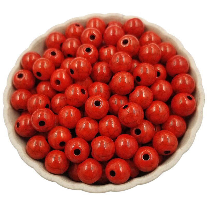 100pcs Finding Beads Handmade Material 8mm DIY Cracks Loose Bead Jewelry Accessories Multicolor: Red