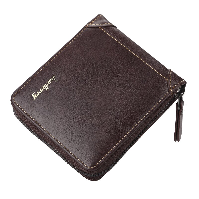 Baellerry Casual Men's Short Wallet Europe Multi-function Card Holder Zipper Cross Section Coin Small Purse British Youth Soft: dark coffee Cross