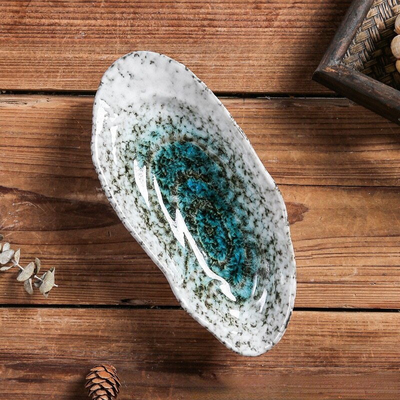 Shell Shape Ceramic Tableware Sushi Dishes Sashimi Snacks Plate Oyster Shell Dish For Japanese Restaurant Hotel: 8 25 inches