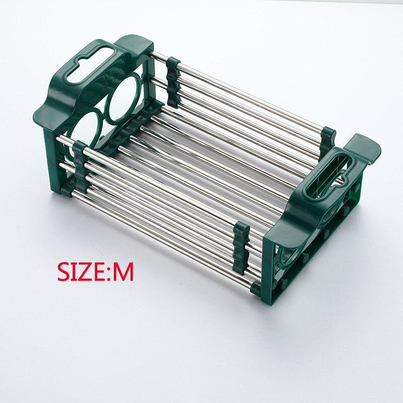 Stainless Steel Retractable Kitchen Sink Rack Fruit And Vegetable Basket Dishes Tray Storage Retractable Rack Kitchen Organizer: green M