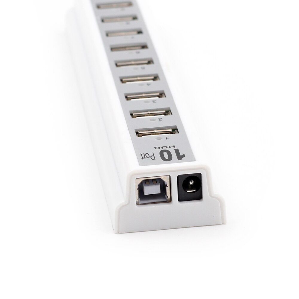 Usb-hub 2.0 10- poorts hoge snelheid 480 mbps usb 2.0- hub multi-usb-splitters met eu/vs-stroomadapter voor pc, laptop en notebookcomputer