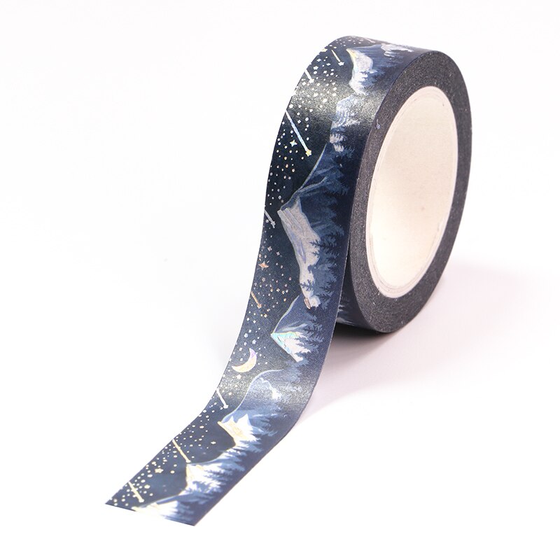 1Pc 15Mm * 10M Zilver Folie Blauwe Sneeuw Bergen Washi Tape Scrapbooking Masking Tape Kantoor Lijm kawaii Briefpapier