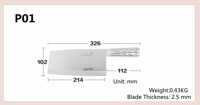 Freies SBZ Volle Edelstahl Küche Dual-verwenden Hacken Knochen schneiden Fleisch Messer Gemüse Hackmesser Kochen Koch Multi-verwenden Messer: P01 214x102 mm