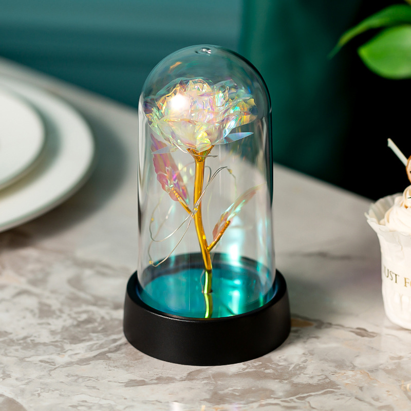 Galakserose kunstige blomster nattlys evig blomst glassdeksel ledet evig blomsterlampe valentinsdag bryllupsfest: Oransje