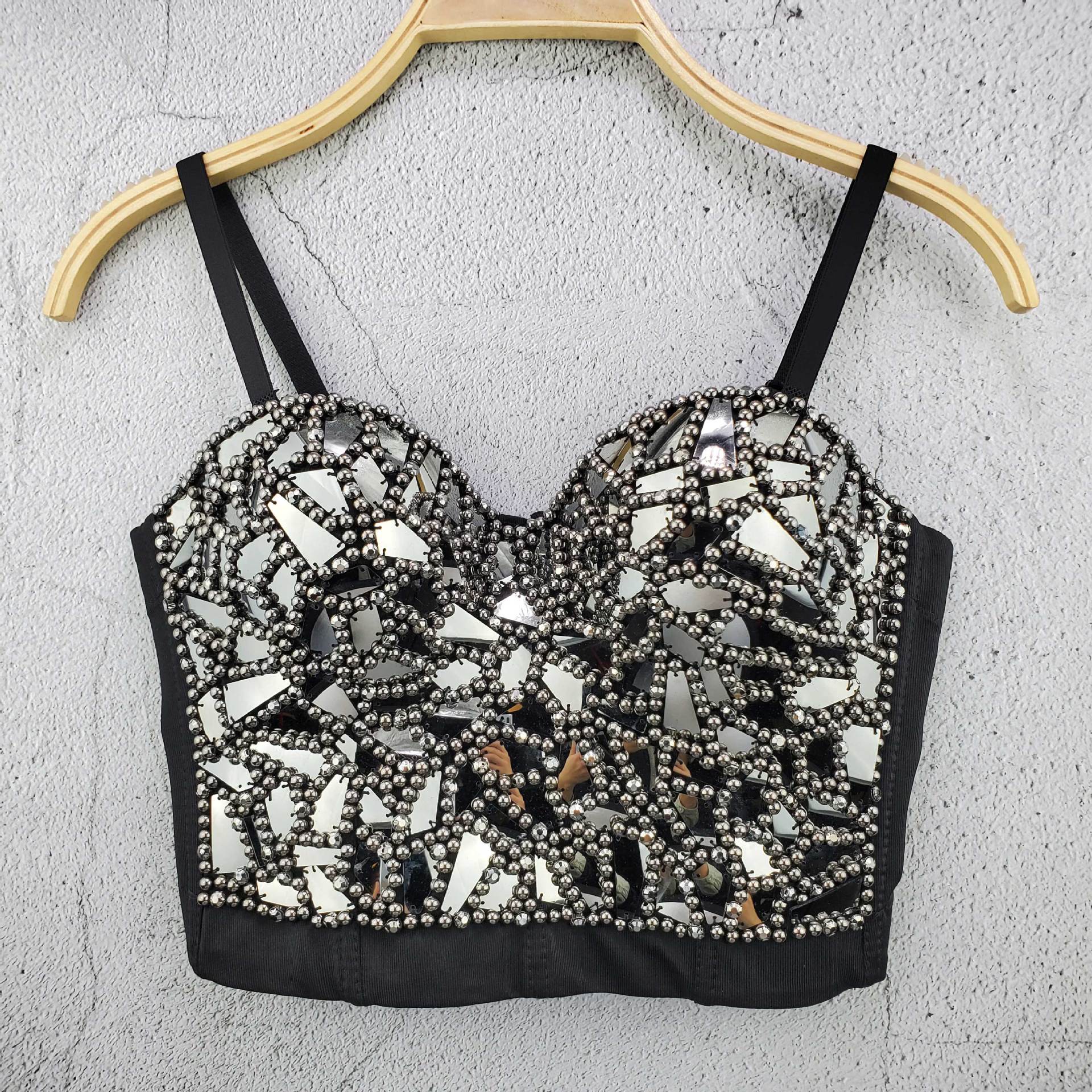 Vuxen jazz dans kostym spegel kläder sexig väst topp amerikanska kläder scen fest rave wear dj gogo prestanda outfit 991: Pistolfärg / 36  (80)
