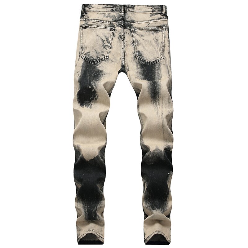 Sokotoo Men's tie dye slim stretch jeans Plus size washed denim pants