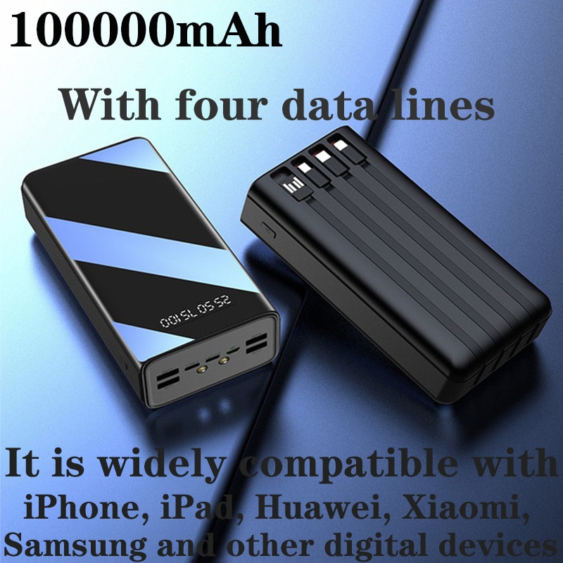 100% 100000mAh TypeC Micro USB Fast Charging Powerbank LED Display Portable External Battery Charger For phone tablet