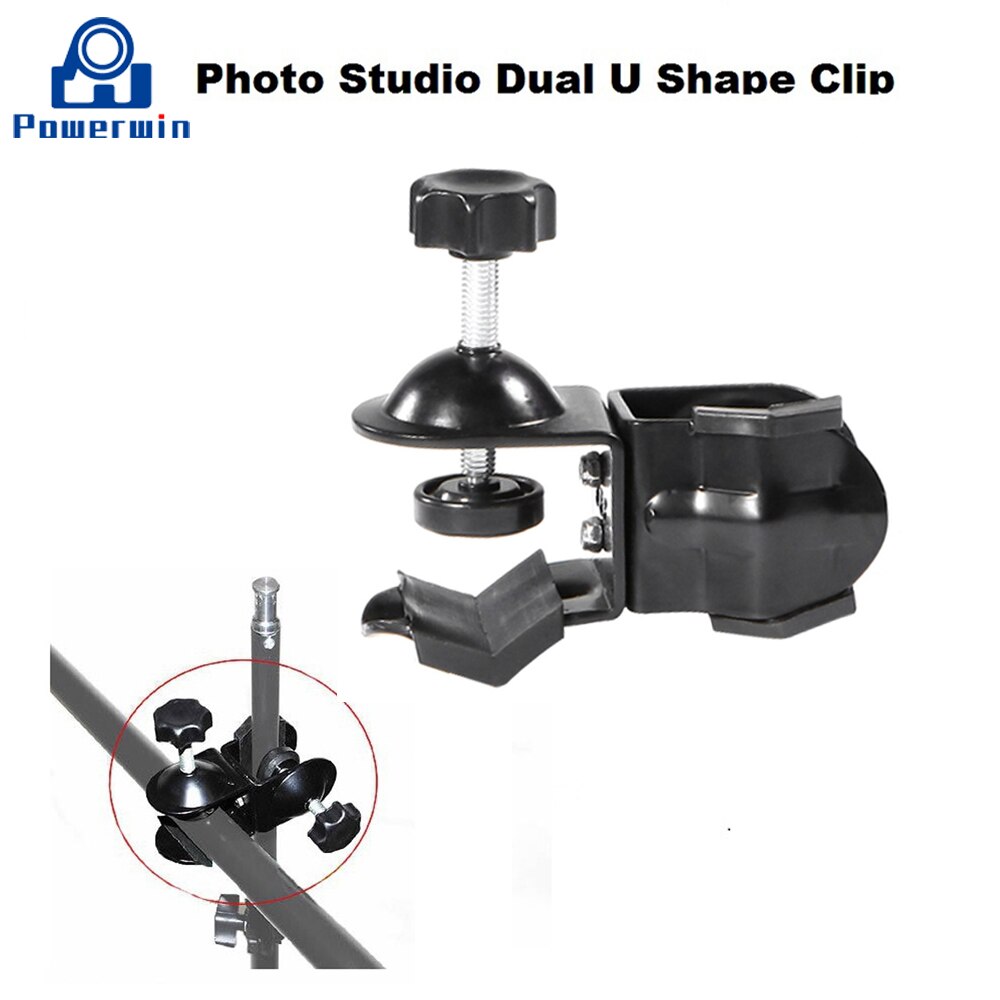 Powerwin photo studio heavy duty duplo u/c tipo grampo braçadeira titular brackect suporte de luz boom braço braçadeiras parafuso adaptador montagem