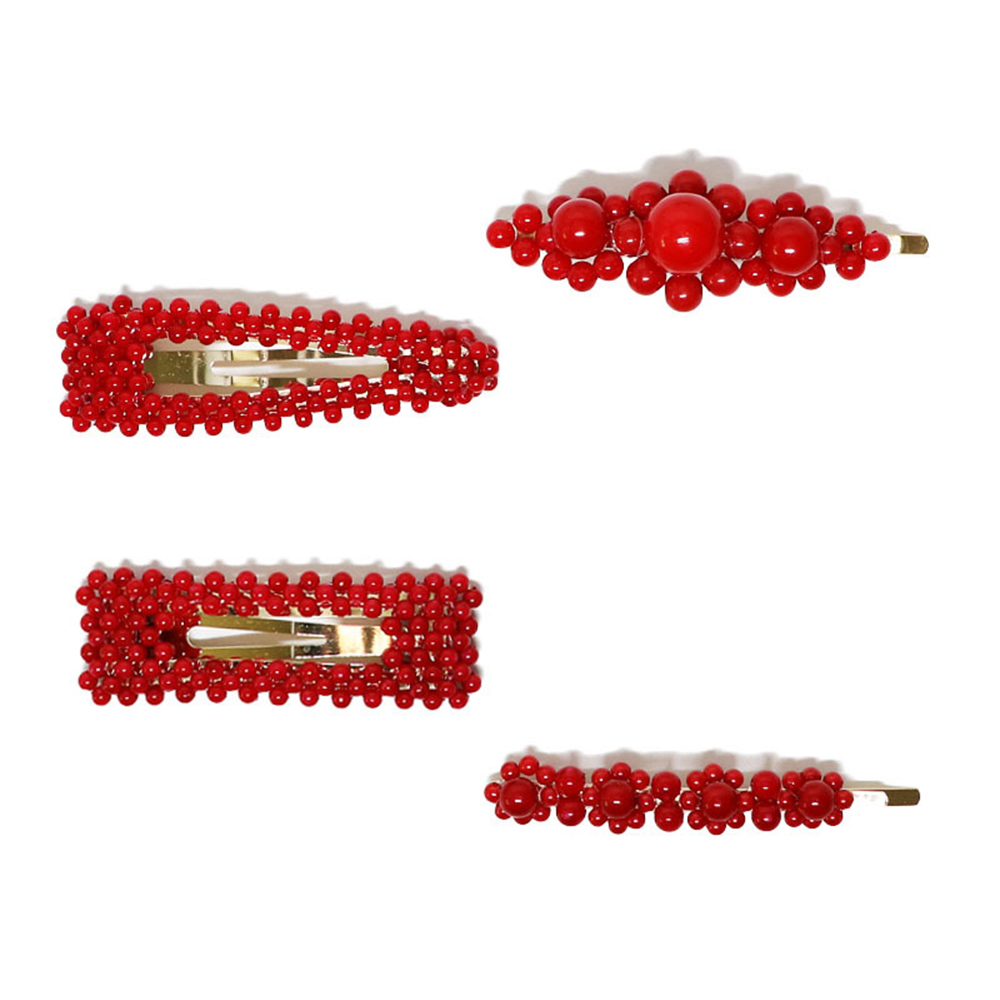 1Pc de rojo Clip de perla para el cabello para mujer coreano broche de pasador de horquilla de barra Accesorios para peinados