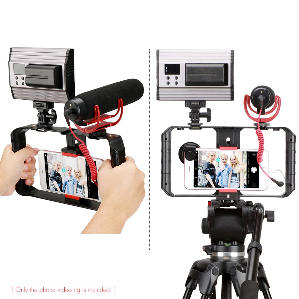 Ulanzi U-Rig Pro 3 Schoen Handheld Smartphone Video Rig Film Vlogging + Mic + VL49 Mini Licht + MT-08 Mini Statief Voor Iphone Samsung