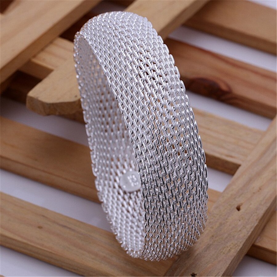 Zilveren sieraden eenvoudige dames gesloten mesh armband
