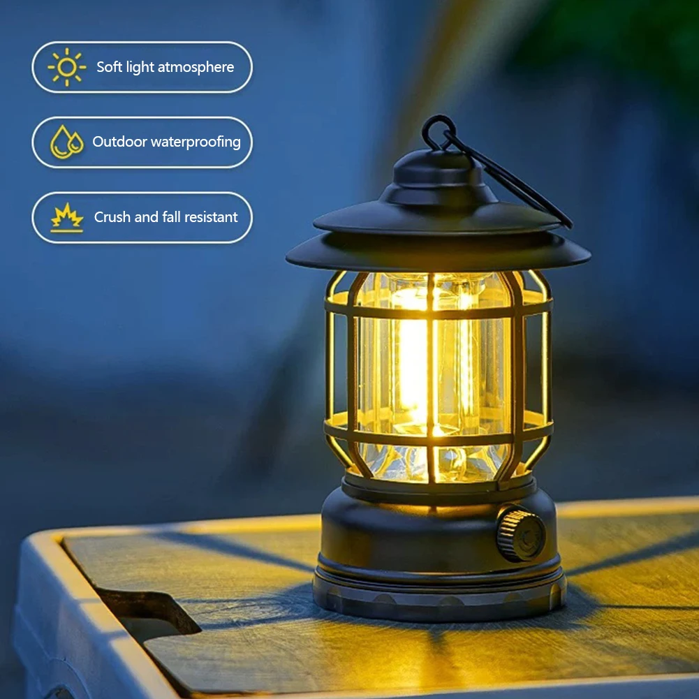 Retro Lamp Draagbare Camping Lantaarn USB Opladen Camping Tent Reislicht Vintage Buitenverlichting Kampeeruitrusting Zaklamp