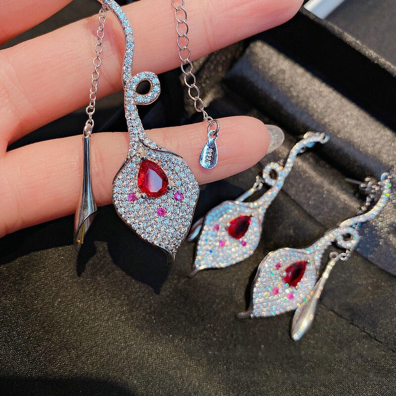 2 Stck Silber Farbe Schmuck setzt Calla lilie Blume ohrringe für frauen verrotten Wasser tropfen schneiden halsketten Silber Farbe setzt