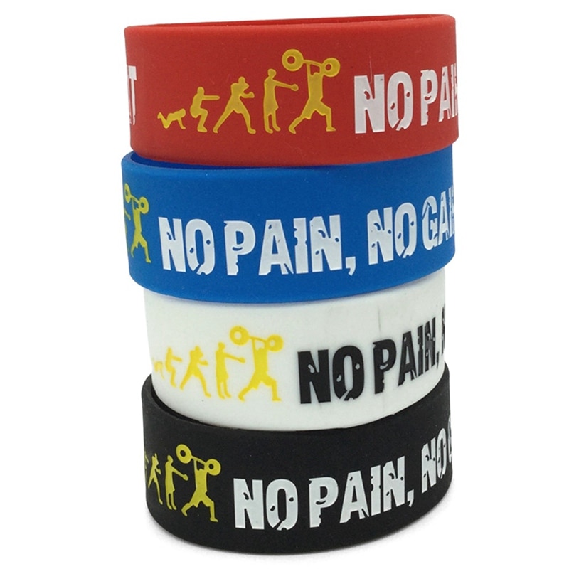 1Pcs Wide Band Motto Rubber Bracelets & Bangles Armband Everybody Fit No Pain No Gain Silicone Wristband