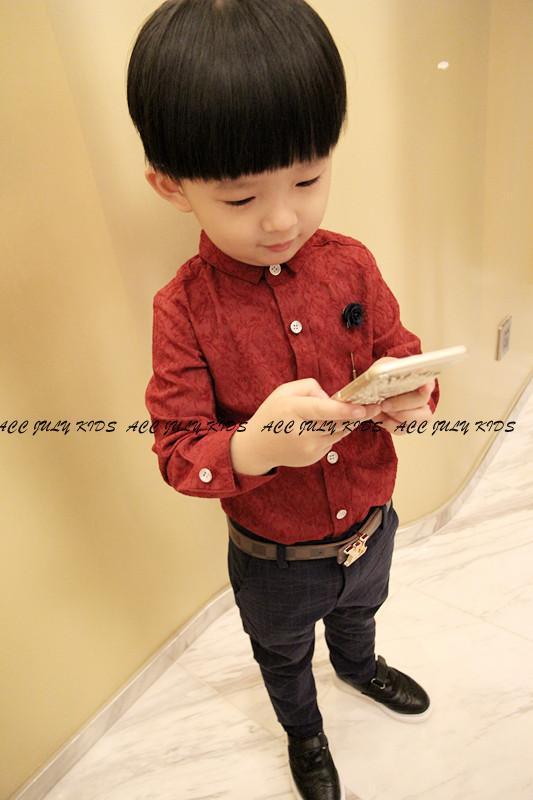 3 kpl/setti tummansininen lasten puku poikien puvut bleiseri poikien juhlapuku hääpoikien vaatesetti takit+paita+housut 3-10y: Punainen paita / 8t