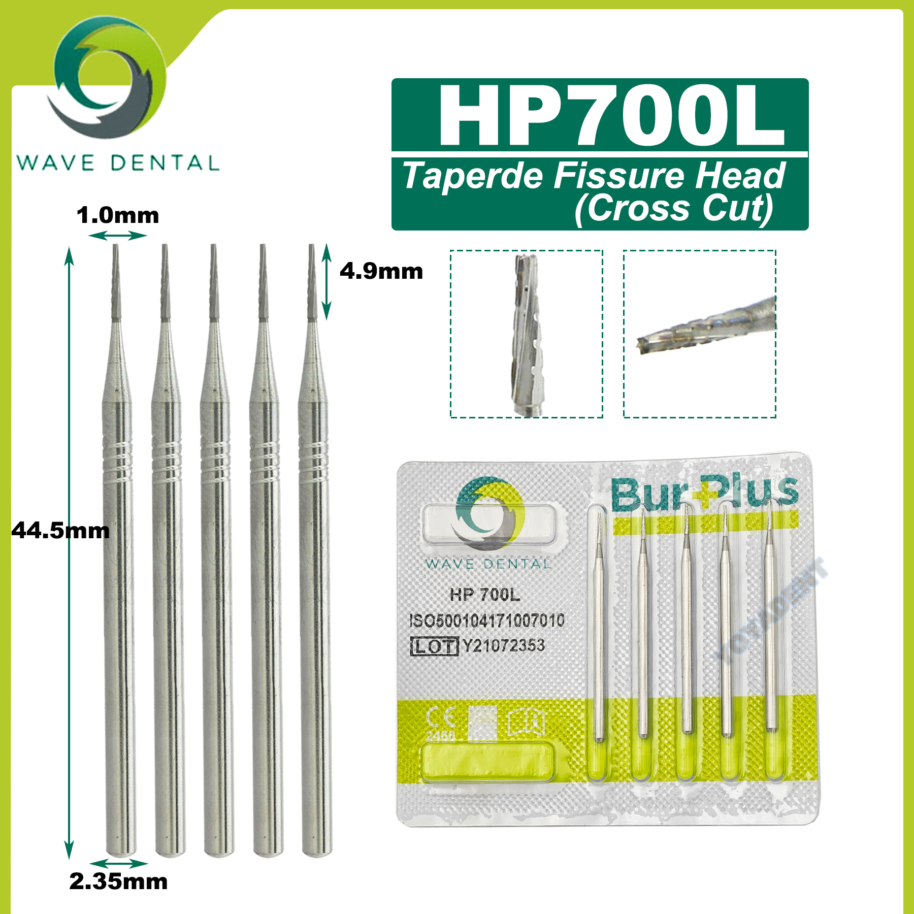 Fraises dentaires en carbure de tungstène WAVE, forets de dentisterie, fraise dentaire HP Dia 2.35mm pour cône à nez droit, pièce à main à basse vitesse 5 pièces/paquet
