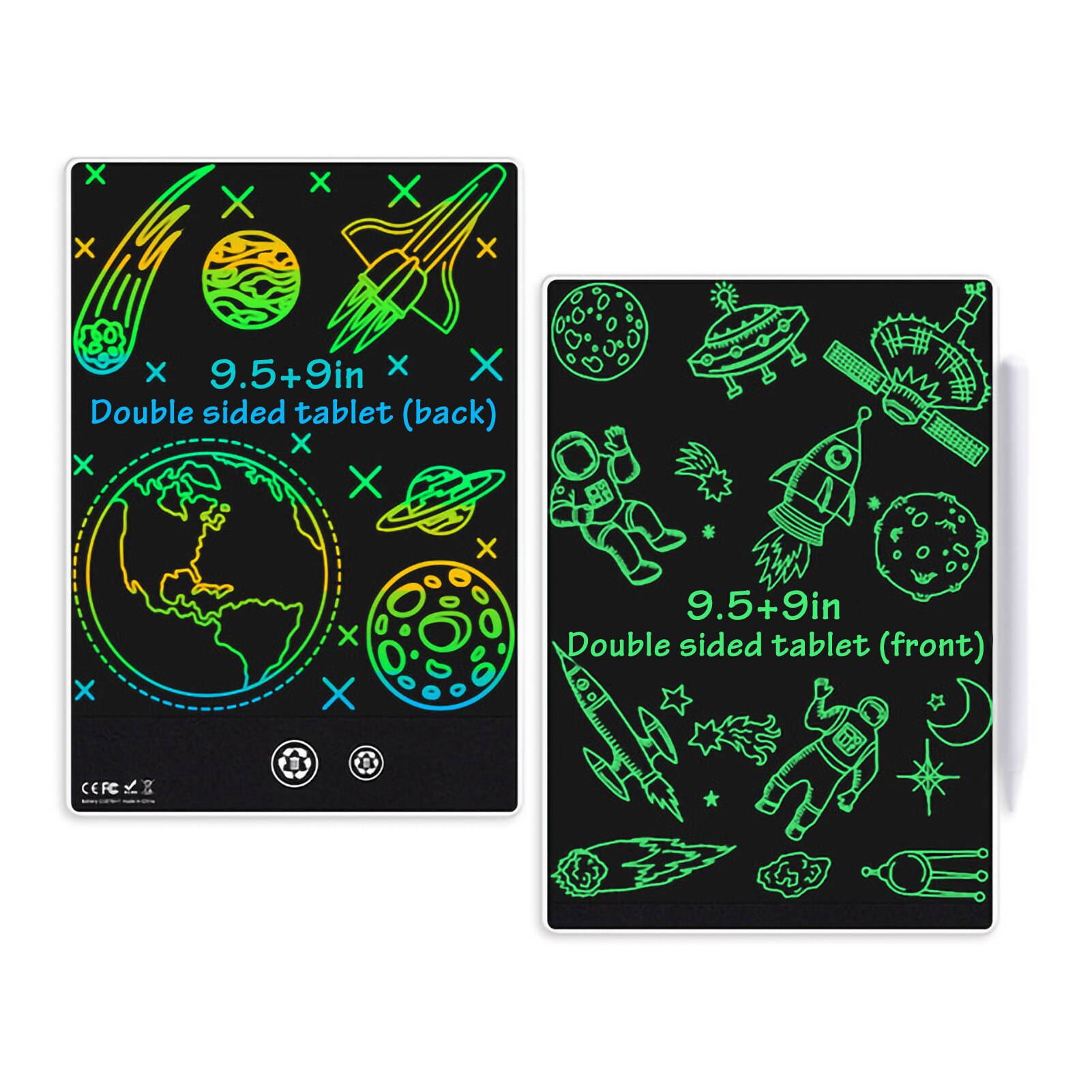 11.5/9.5/6.5 Inch Double-sided LCD Writing Tablet Full Screen with 2 Stylus Drawing Writing Taking Notes Leaving Messages: 9.5inch-White