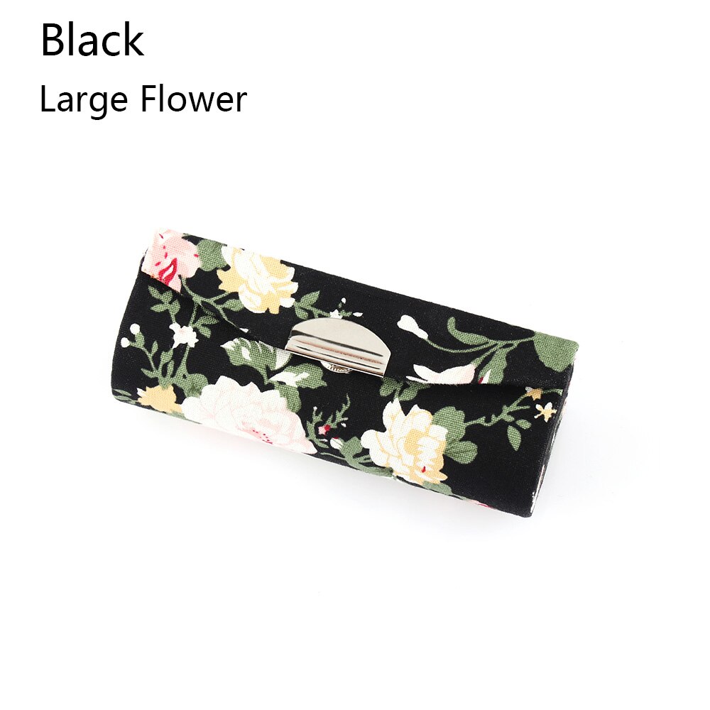 Læbestift etui mini spejl broderet lipgloss æske blomsterdesign smykkeholder piger kvinder makeup værktøjer: Sort 02