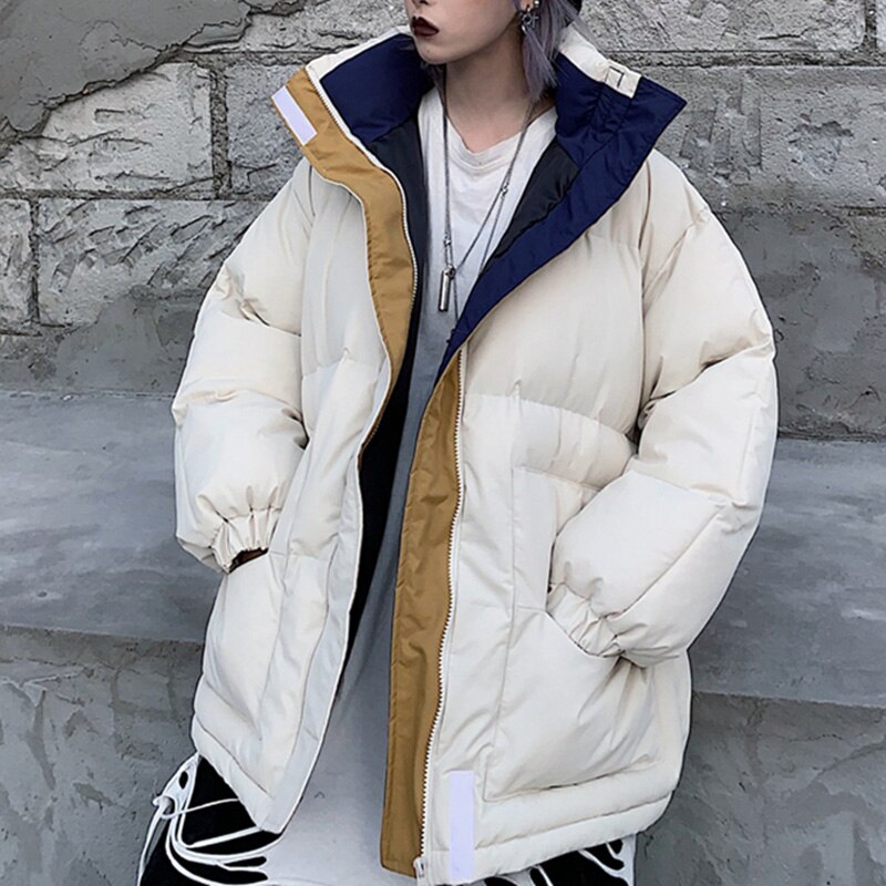 Vinter  -20 ℃ oversize jakke kvinde frakke patchwork vindjakke kvinder polstret lynlås outwear parka tyk streetwear overfrakke varm