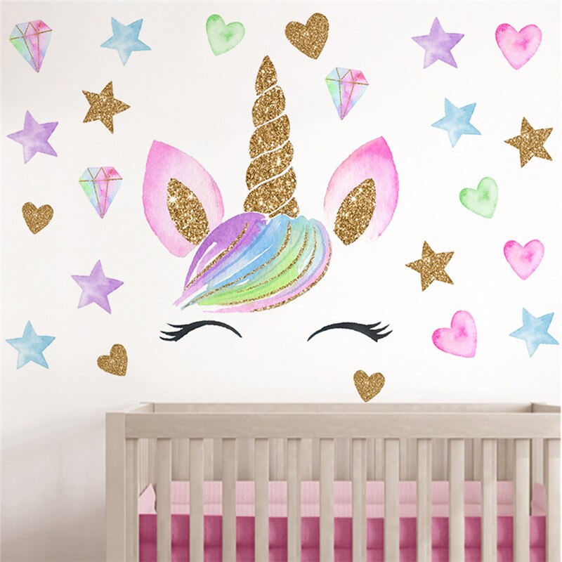 Colorful Flower Animal Unicorn Wall Sticker 3D Art Decal Sticker Child Room Nursery Wall Decoration Home Decor for Kids