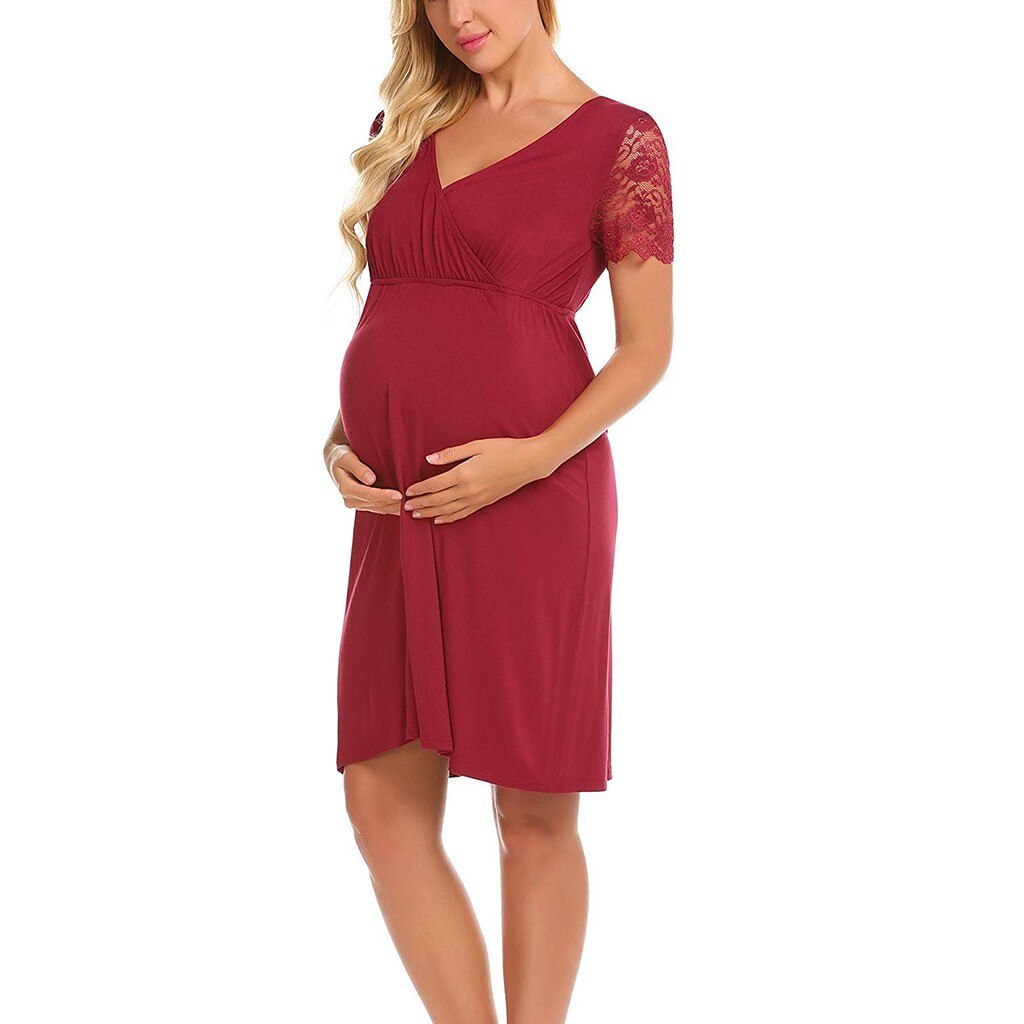 Robe de maternité pour femmes enceintes et allaitantes, tenue de nuit, grossesse, épissure en dentelle, été
