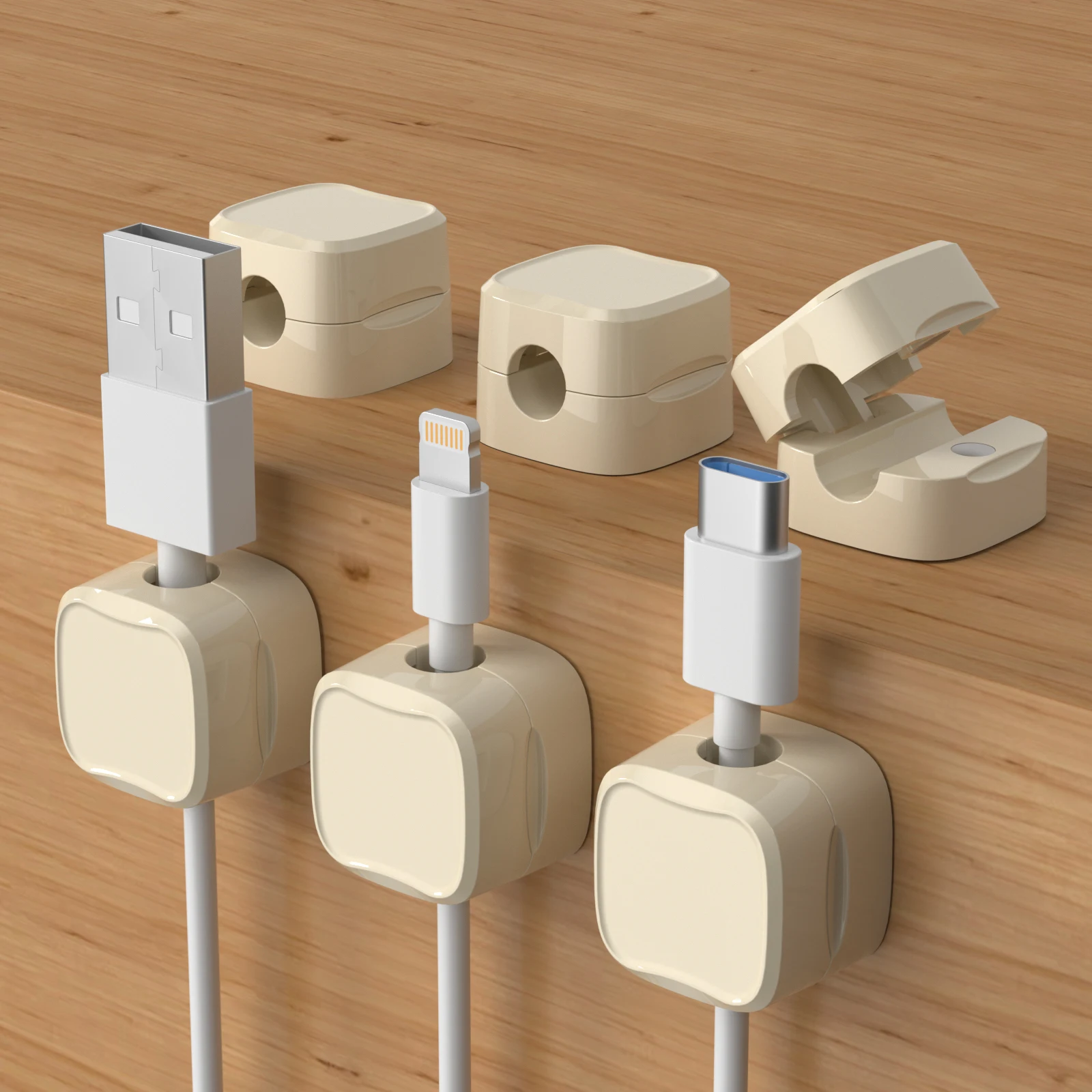 Organisateur de câbles, boîte de prise magnétique, enrouleur de câble en Silicone, Clips de gestion de câbles flexibles pour souris, écouteurs, câble de données de téléphone 6 pièces: GRIS