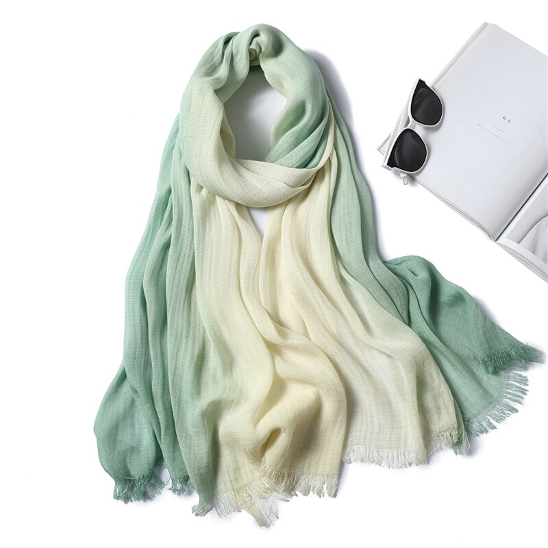 Naisten huivi kaltevuus massiivipuuvillahuivit kääreet naisille talvihuivit hijabit femme foulard stoles kaula otsapanta: H32- vaaleanvihreä