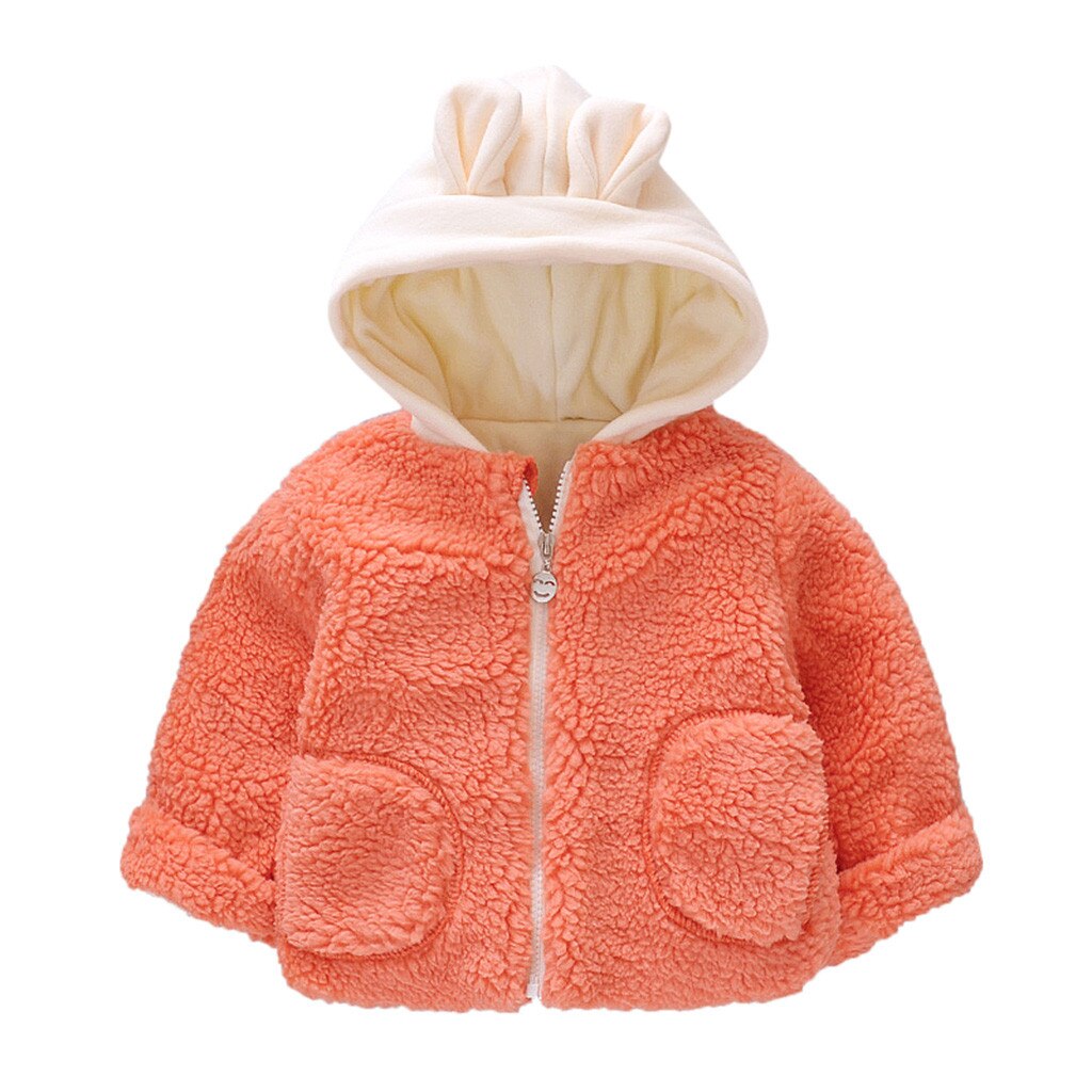 Cute Baby Ear Coat Autumn Winter Fleece Children's Sweaterr Boys And Girls Hoodie Jacket Baby Girl Winter Coat Color Matching: Orange / 70