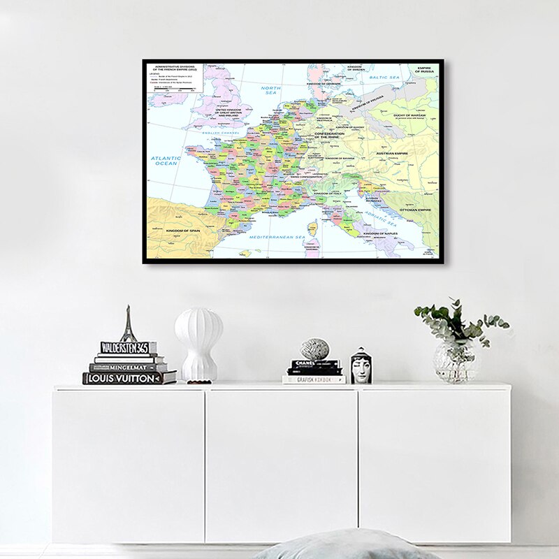 84*59cm The France Map In French 1812 Version Non-woven Canvas Painting Wall Art Poster Classroom Supplies Office Home Decor