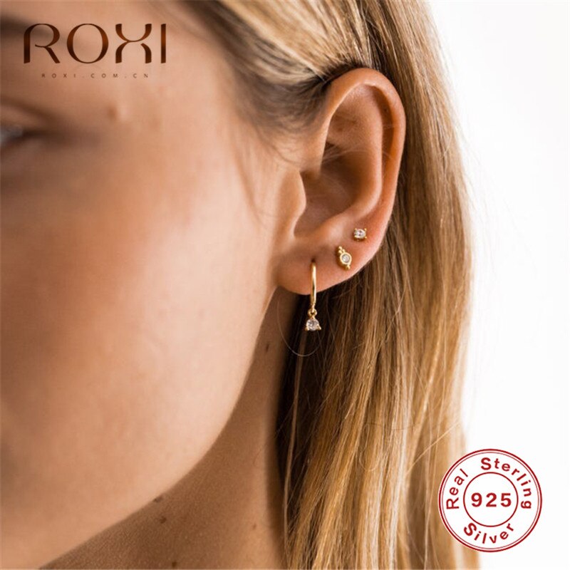 ROXI Luxury Female Zirconia Hoop Earrings for Women CZ Crystal Round Circle Earings Jewelry Korean Earrings Summer