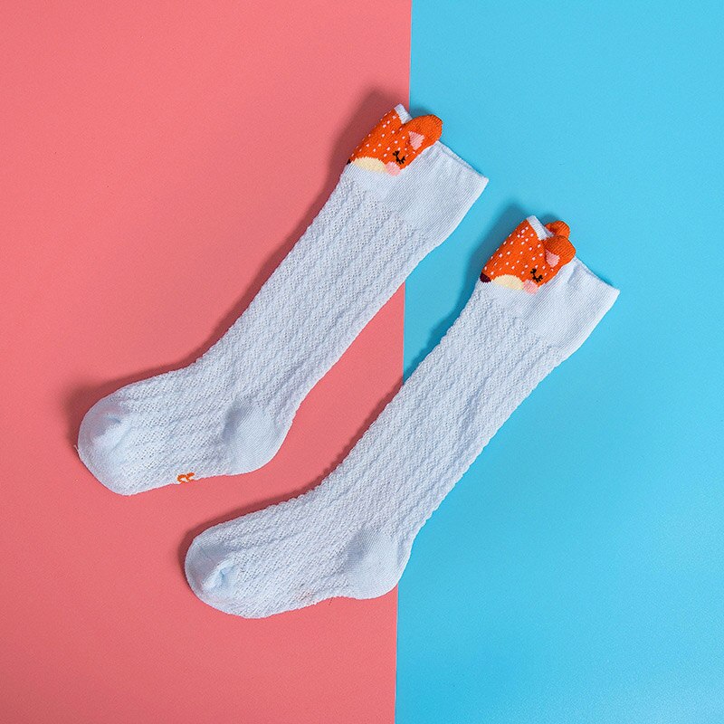Dessin animé mignon bébé chaussettes renard ours lapin animaux infantile coton longues chaussettes été maille enfant en bas âge garçons filles genou chaussettes hautes: blue