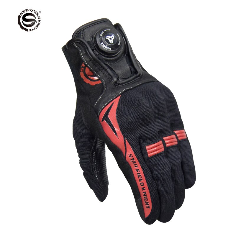 SKF guantes más nuevos guantes de moto Agujero de respiración de verano guantes de montar para hombre con botón de rotación de pantalla táctil guantes de protección para mujer: Rojo / L