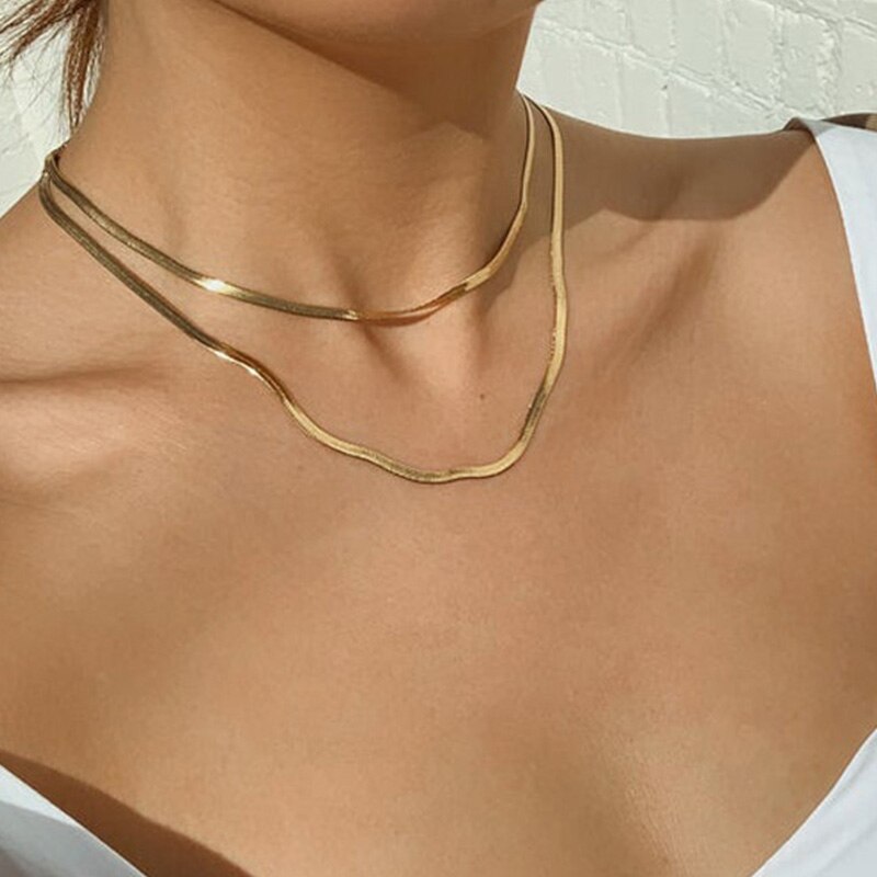 17Km Trendy Goud Kleur Snake Collier Voor Vrouwen Mannen Punk Multilayered Collier Sieraden: 51930