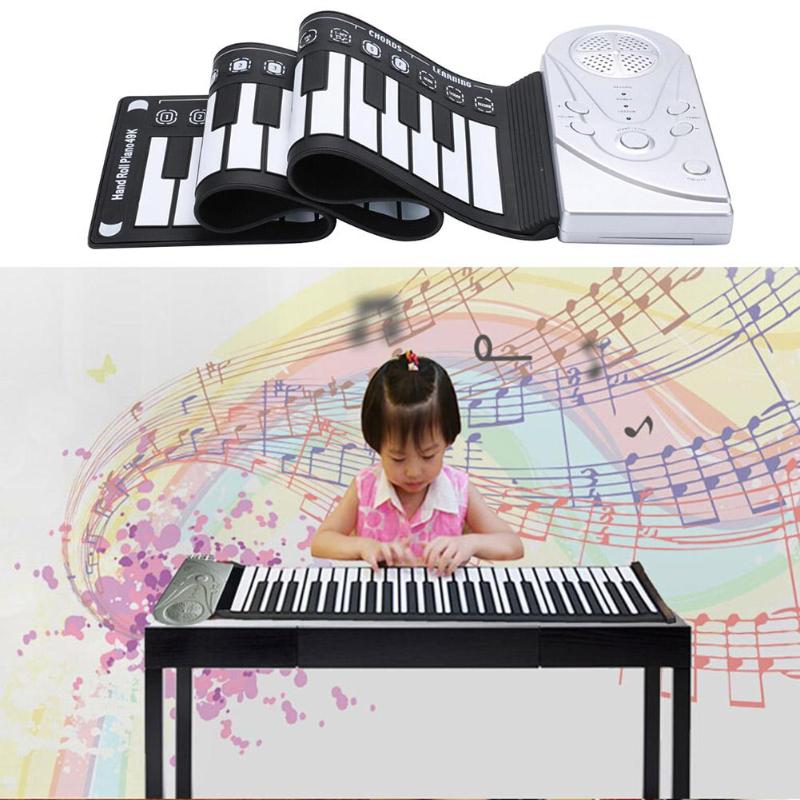 Portable 49-Key Flexible Silicone Roll Up Piano Folding Electronic Keyboard for Children Student Early Learning Education